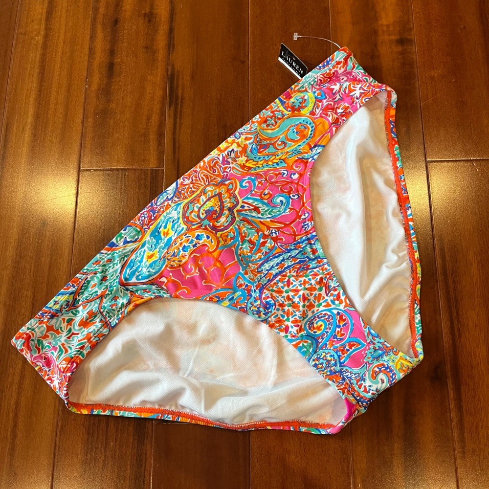 Ralph Lauren Bikini Bottom Swim Paisley Floral Orange Pink Multi New Size 16 - Picture 1 of 6
